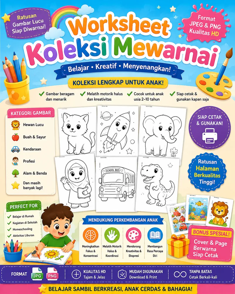 Bonus Worksheet Koleksi Mewarnai