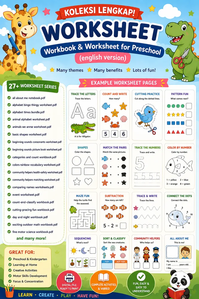 Bonus Modul Workbook Worksheet for Preschool (PAUD)